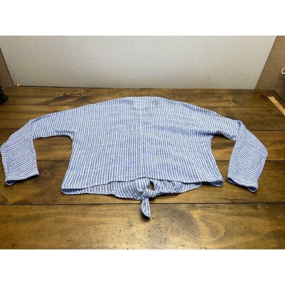 RAILS Womens Medium Val Belmont Stripe Shirt Tie Front Linen Blend Top Blouse - Picture 13 of 14